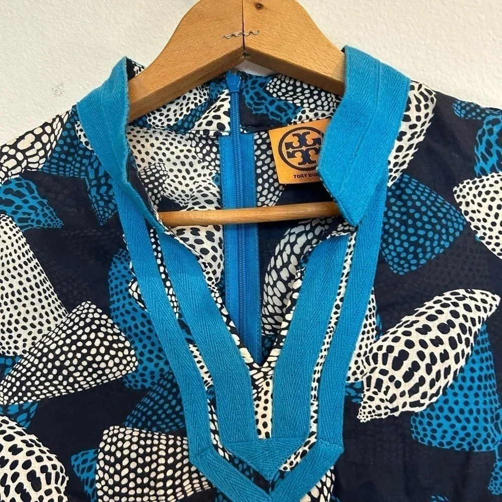 Tory Burch Girls XL Seashell Print Cotton Tunic Dress Blue White Boho Beach